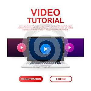 Mock-up design website flat design concept video tutorial. Vector illustration